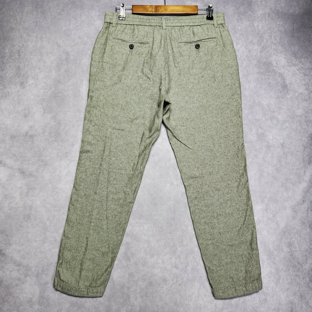 Banana Republic Mens 32x27 Athletic Linen Pants Olive Green Drawstring Casual